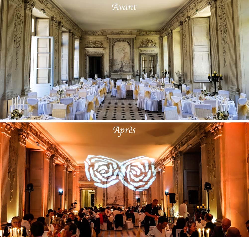 Eclairages à leds mariage Eclairages d'une salle avant et après avoir mis les leds dj mariage Perpignan