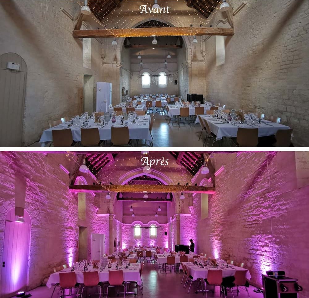 Eclairages à leds mariage Eclairages d'une salle avant et après avoir mis les leds dj mariage Montpellier